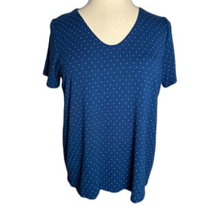 J. Jill Wearever Blue & White Polka Dot Short Sleeve Tee, Sz Large TALL, Stretch